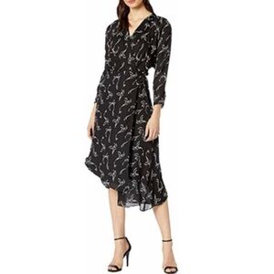 Joie Acantha Caviar Black Silk Wrap Midi Dress Size Medium – Floral Print